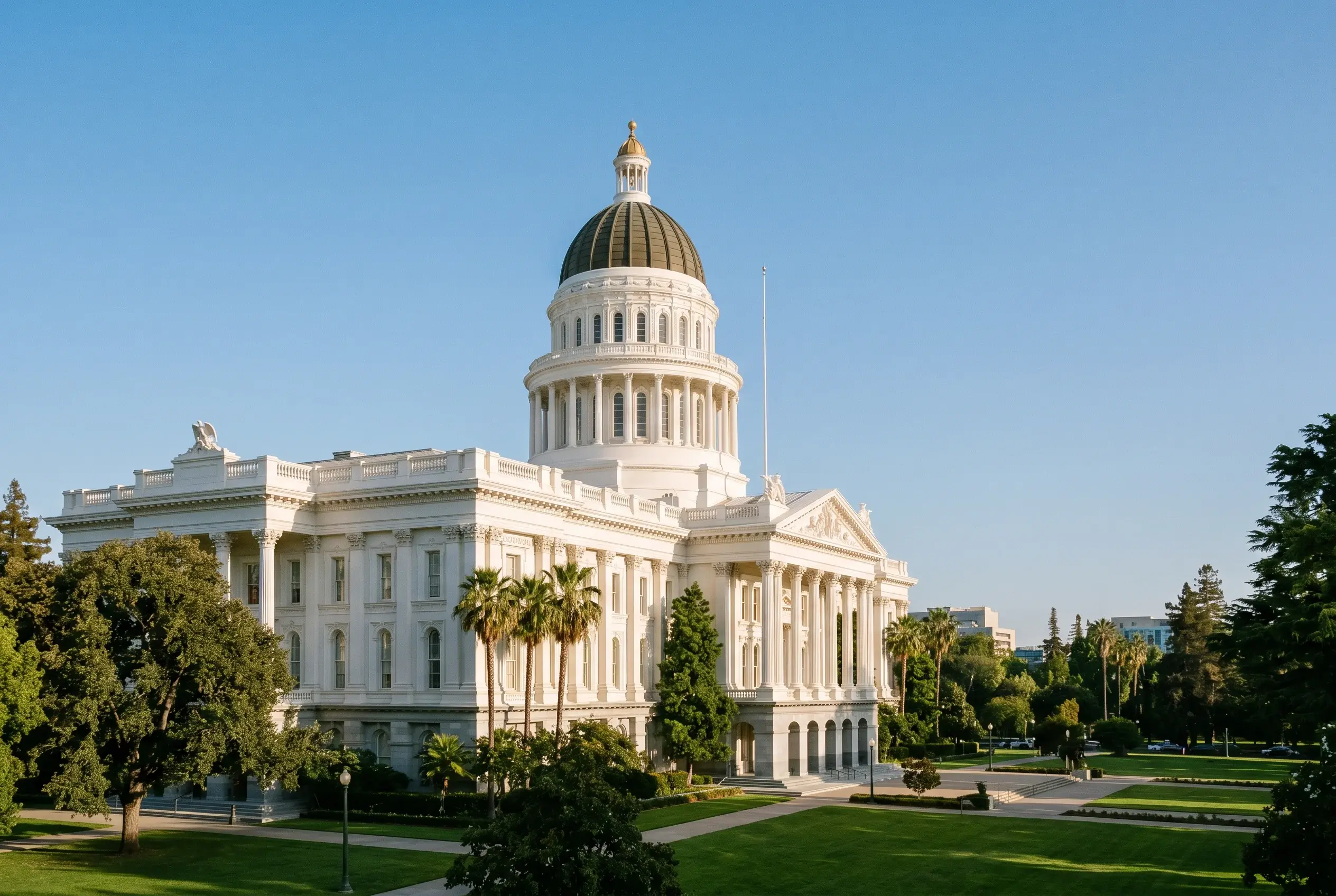 California state capitol with a stylised octagon overlay and the date 1 January 2026 marking AB 831 enforcement